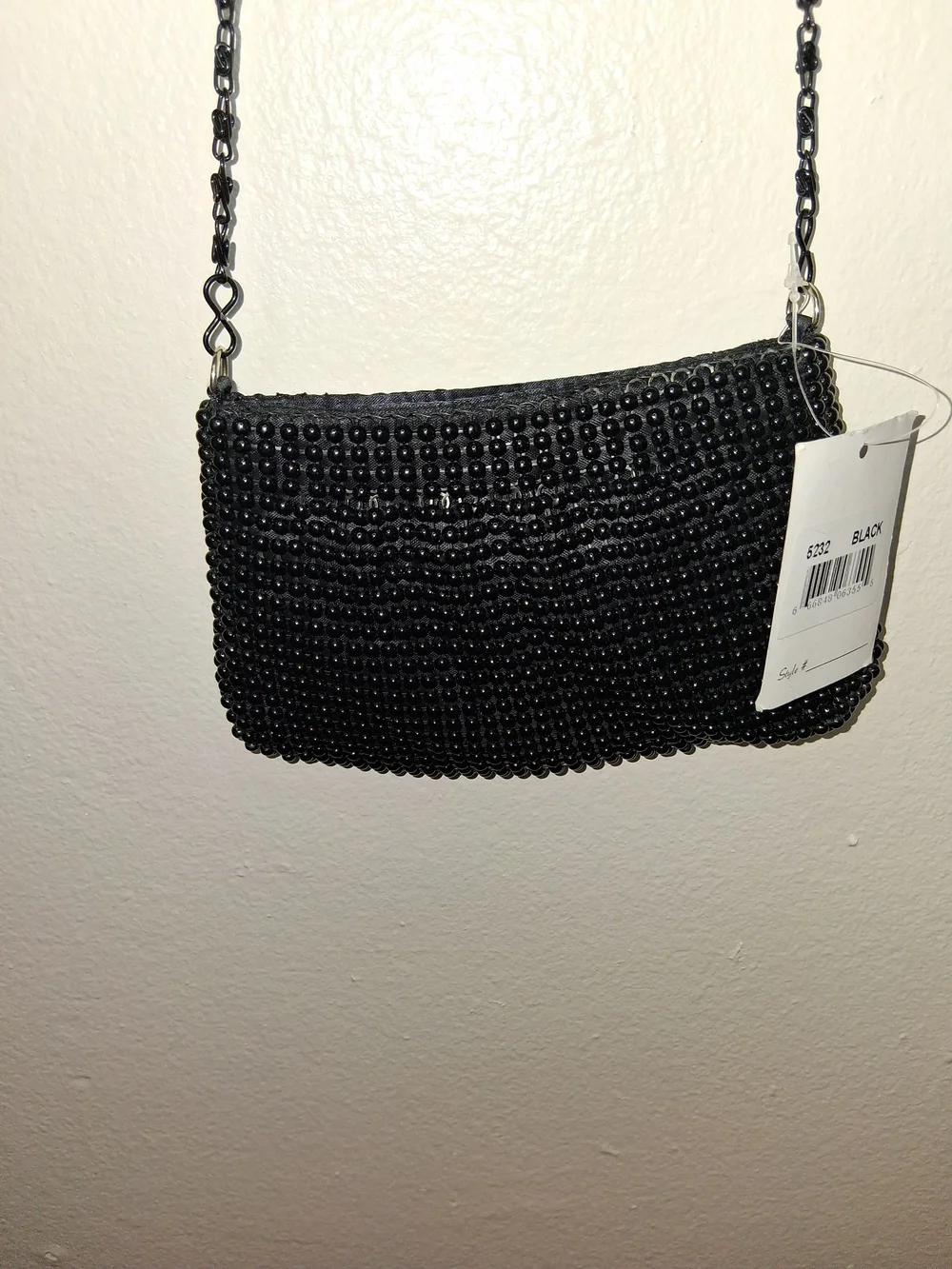 Black Beaded Chain Crossbody Strap Wallet - Elegant Evening Accessory